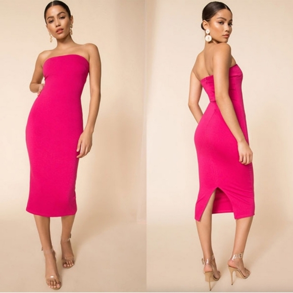 Pink Backless Slit Bodycon Dress for Night Out - Picture 1 of 5
